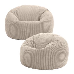 Lot de 2 poufs velours côtelé beige galet