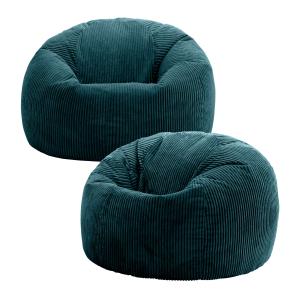 Lot de 2 poufs velours côtelé bleu canard