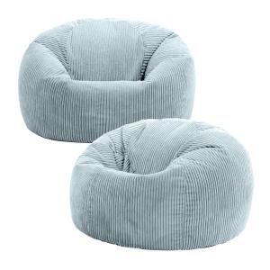 Lot de 2 poufs velours côtelé bleu glacé