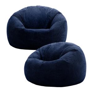 Lot de 2 poufs velours côtelé bleu marine