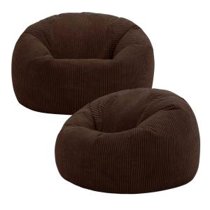 Lot de 2 poufs velours côtelé brun chocolat
