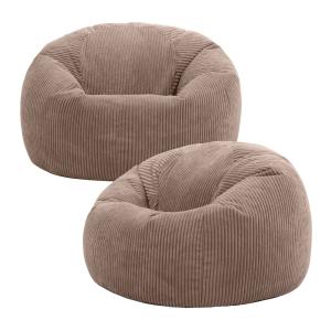 Lot de 2 poufs velours côtelé brun moka