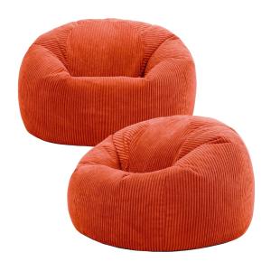 Lot de 2 poufs velours côtelé orange terracotta