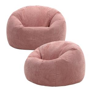 Lot de 2 poufs velours côtelé rose