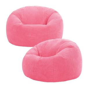 Lot de 2 poufs velours côtelé rose bubble-gum