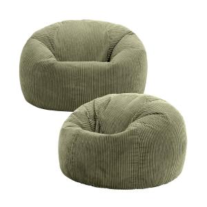 Lot de 2 poufs velours côtelé vert sauge