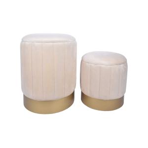 Lot de 2 repose-pieds coffre de rangement en velours beige