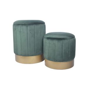 Lot de 2 repose-pieds coffre de rangement en velours vert