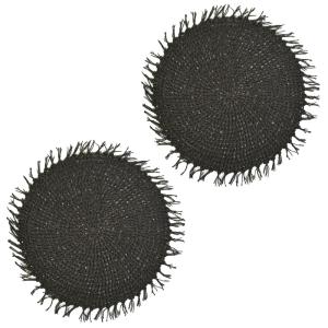 Lot de 2 sets de tables ronds en jute noir Diam. 38 cm