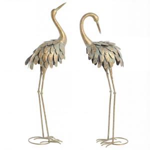 Lot de 2 Statues de Jardin en Métal 91/95cm or bleu