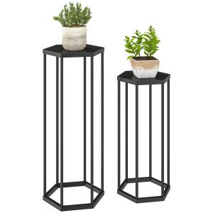 Lot de 2 supports pour plantes hexagonal en métal noir