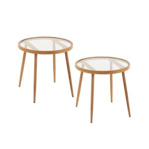 Lot de 2 table basse ronde en métal et verre d50 chocolat