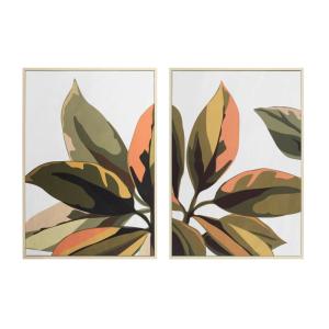 Lot de 2 tableaux en polyester feuilles vert et rose 72x52x…