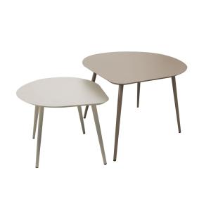 Lot de 2 tables basses de jardin en métal ivoire et taupe