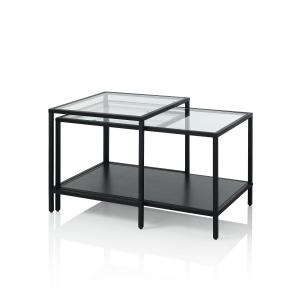 Lot de 2 tables basses en verre et métal noir