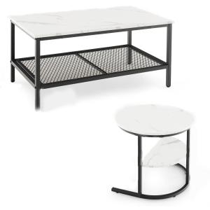 Lot de 2 tables basses gigognes blanc et noir 46x 80x 41cm