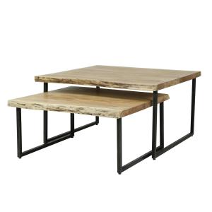 Lot de 2 tables basses gigognes bords naturels en acacia ma…