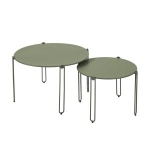 Lot de 2 tables basses gigognes de jardin vert kaki