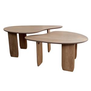 Lot de 2 tables basses organiques en bois, placage chêne