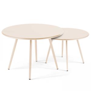 Lot de 2 tables basses ronde en acier ivoire 50 cm