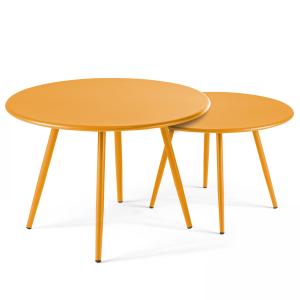 Lot de 2 tables basses ronde en acier jaune