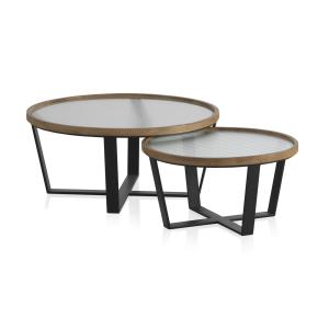 Lot de 2 tables basses rondes avec verre