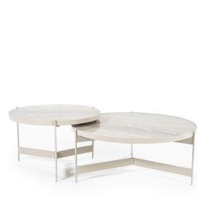 Lot de 2 tables basses rondes en marbre et métal - Blanc iv…