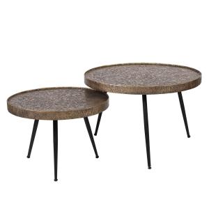 Lot de 2 tables basses rondes gigogne effet bronze