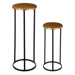 Lot de 2 tables d'appoint en métal doré et noir H70