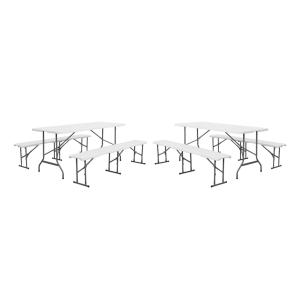 Lot de 2 tables de réception pliantes acier 2 bancs blanc