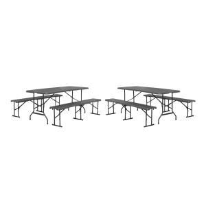 Lot de 2 tables de réception pliantes acier 2 bancs gris fo…