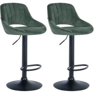 Lot de 2 Tabouret de bar réglable Pivotant en velours Vert