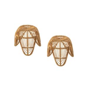 Lot de 2 tabouret rond en rotin naturel