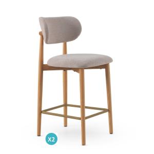 Lot de 2 tabourets avec dossier en chêne tapissés en beige