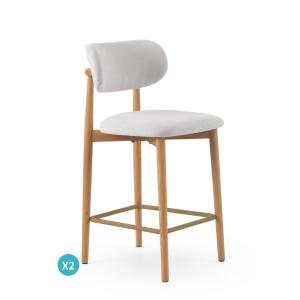 Lot de 2 tabourets avec dossier en chêne tapissés en blanc