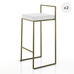 Lot de 2 tabourets blancs similicuir métal doré H88 cm