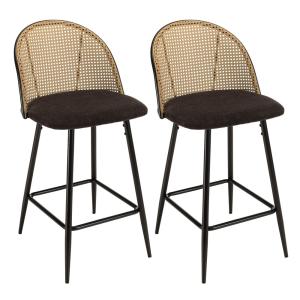 Lot de 2 tabourets d'ilot assise tissu noir dossier effet c…