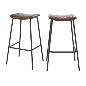 Lot de 2 tabourets de bar 77 cm en cuir marron et pieds en…