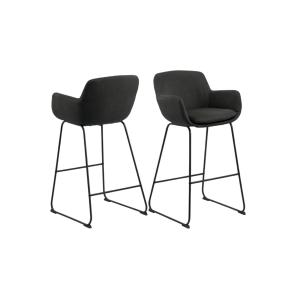 Lot de 2 tabourets de bar à accoudoirs en tissu gris