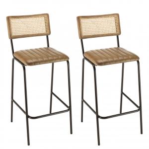 Lot de 2 tabourets de bar assise matelassée cuir dossier dr…
