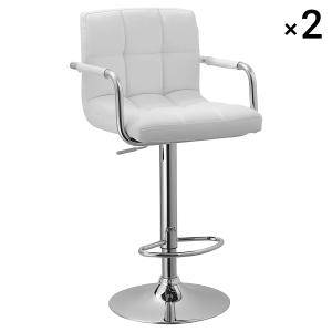 Lot de 2 tabourets de bar avec accoudoirs simili cuir blanc