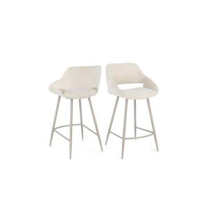 Lot de 2 tabourets de bar avec repose-pieds en tissu beige