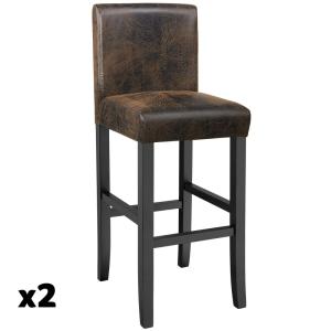 Lot de 2 tabourets de bar bois simili cuir avec dossier mar…