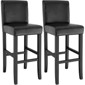 Lot de 2 tabourets de bar bois simili cuir avec dossier noir