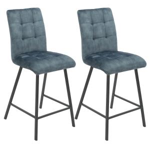 Lot  de 2 tabourets de bar capitonnés bleu gris