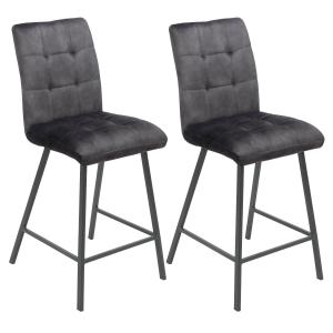 Lot  de 2 tabourets de bar capitonnés gris