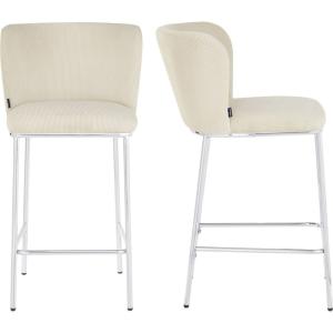 Lot de 2 tabourets de bar chromés en velours côtelé beige
