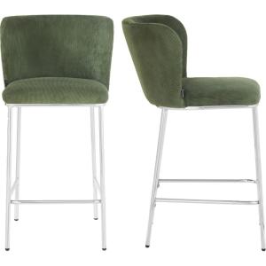 Lot de 2 tabourets de bar chromés en velours côtelé vert ka…