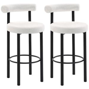 Lot de 2 tabourets de bar dossier repose-pieds tissu boucle…