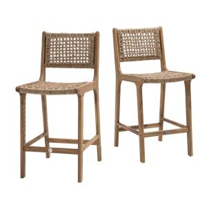 Lot de 2 tabourets de bar en bois d'acacia et résine tressé…